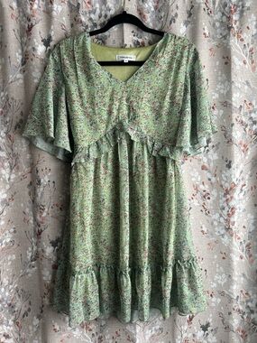 Maydress Green Floral V Neck Dress
